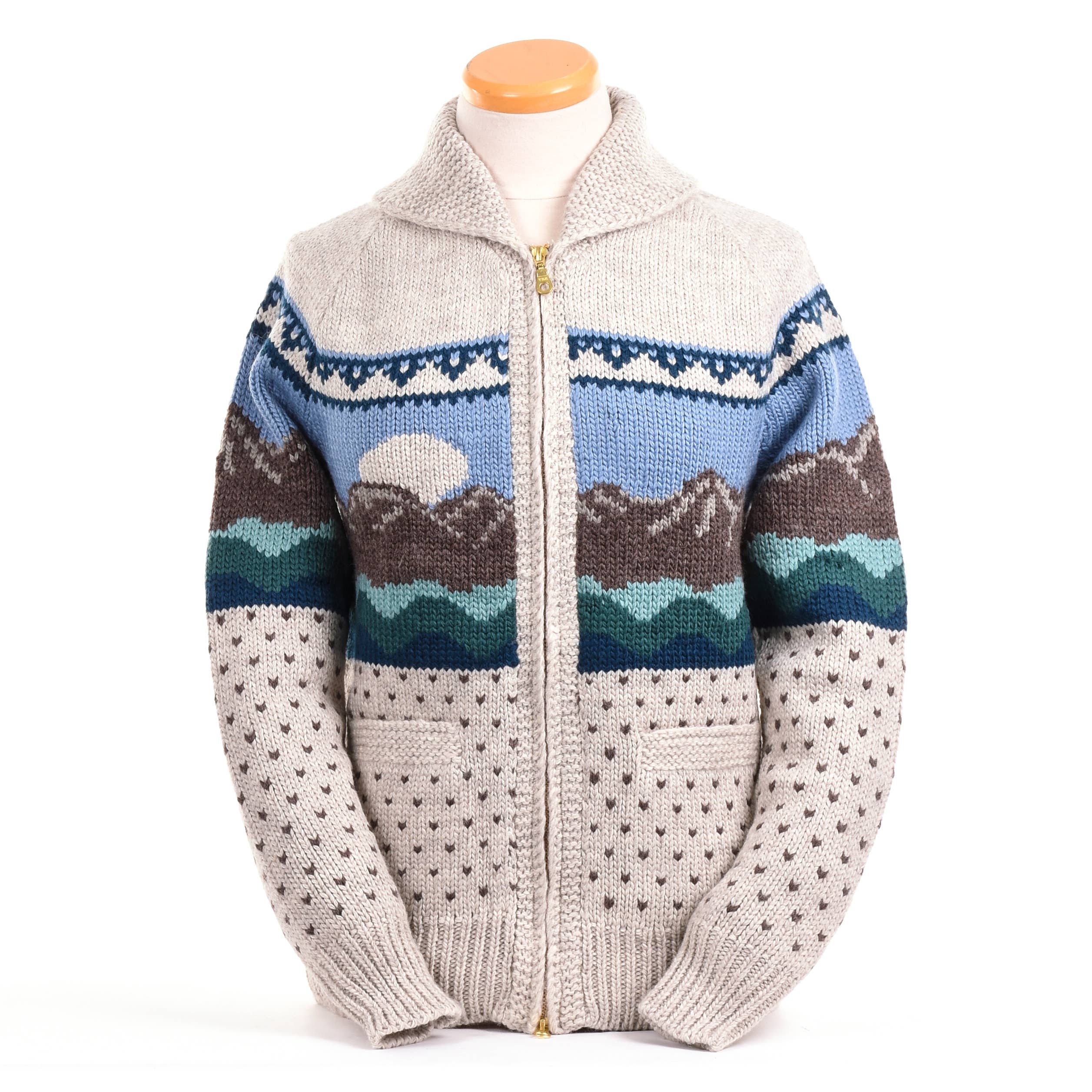 Rockies Mountain Landscape Zip Sweater in Soft Wool