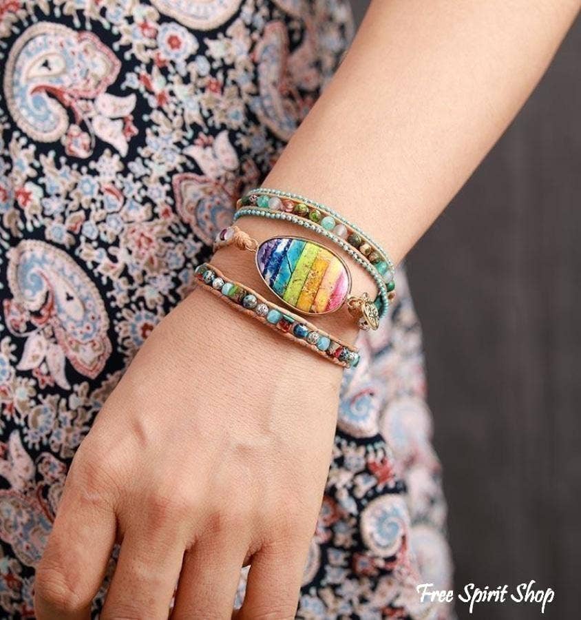 Mixed Stones & Rainbow Chakra Wrap Bracelet