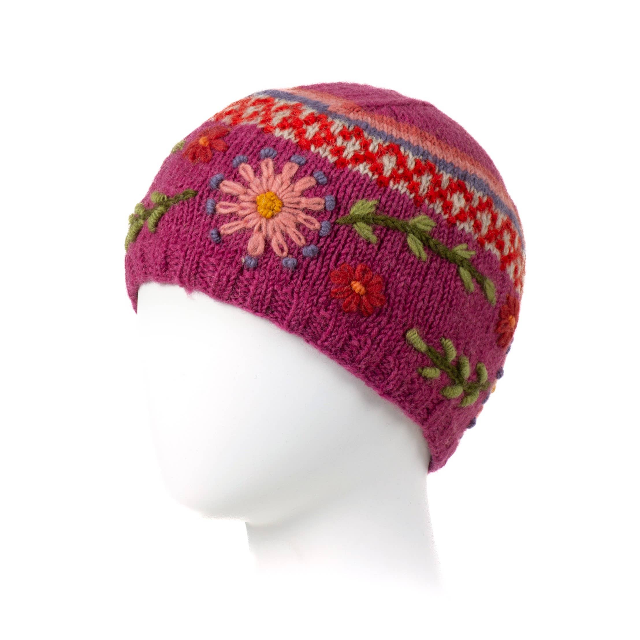 Abigail Hand Knit Wool Beanie Embroidered Hat