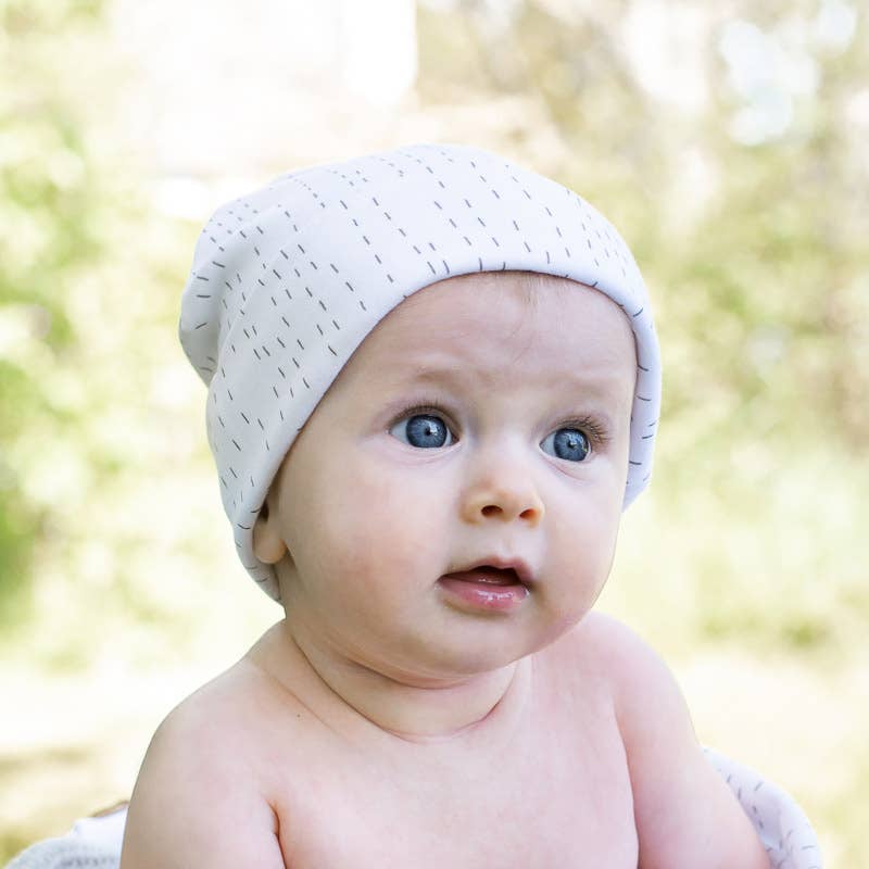 Organic Baby Hat White Line 3-6 Months