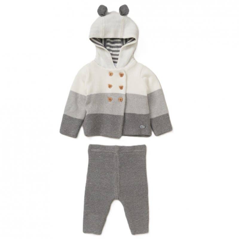 2pc Knitted Set: Hooded Jacket And Trouser Set: Grey Ombre