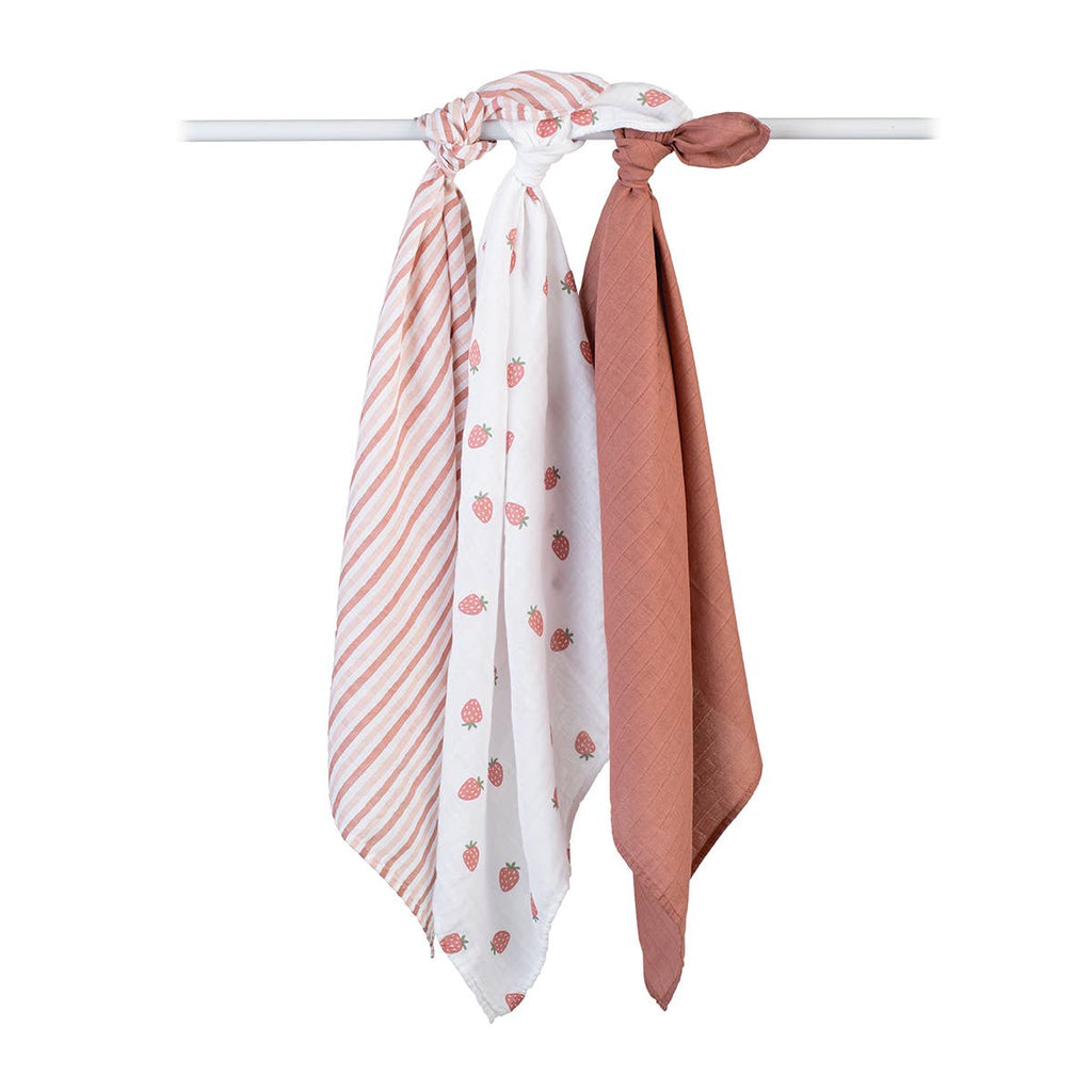 3-Pack Muslin Receiving Blankets – Strawberries