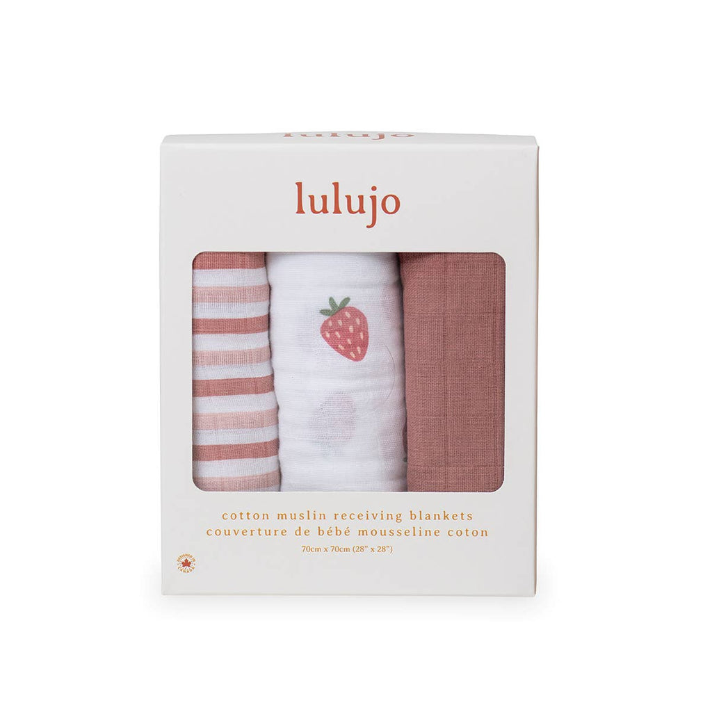 3-Pack Muslin Receiving Blankets – Strawberries