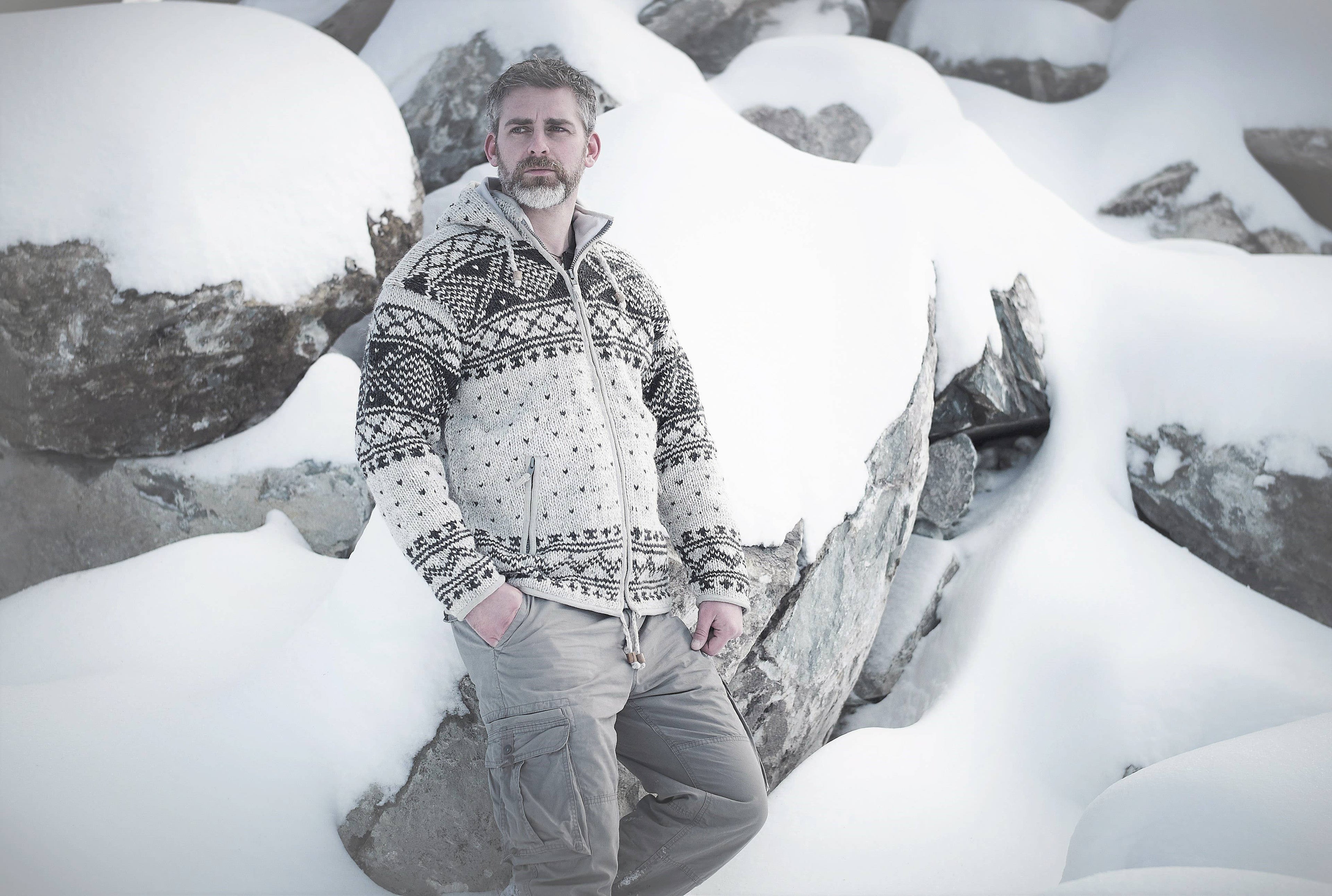 Moritz Wool Sweater with Zip Front & Nordic Knit Design