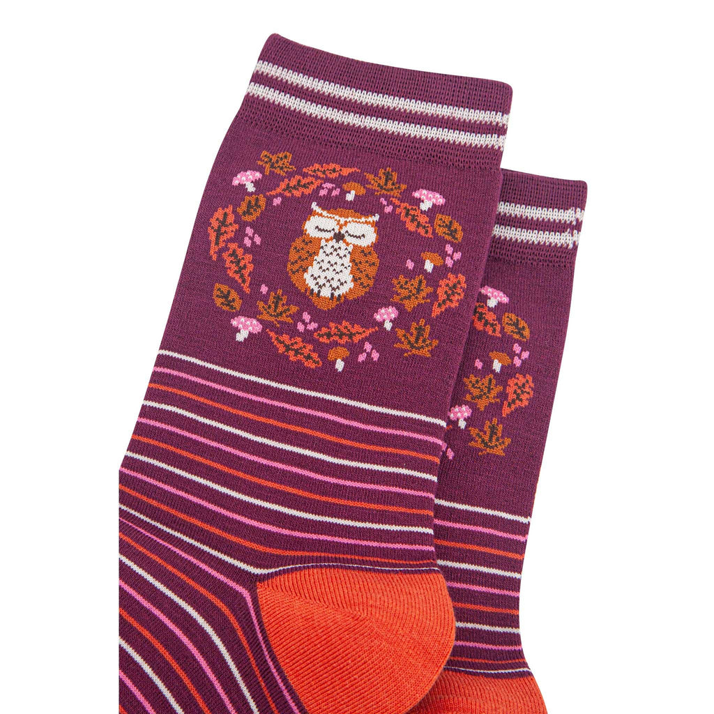 Women's Bamboo Socks - Berry, Owl