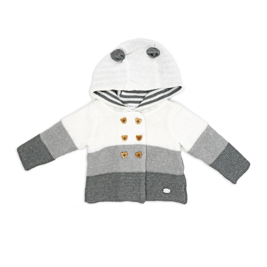 2pc Knitted Set: Hooded Jacket And Trouser Set: Grey Ombre