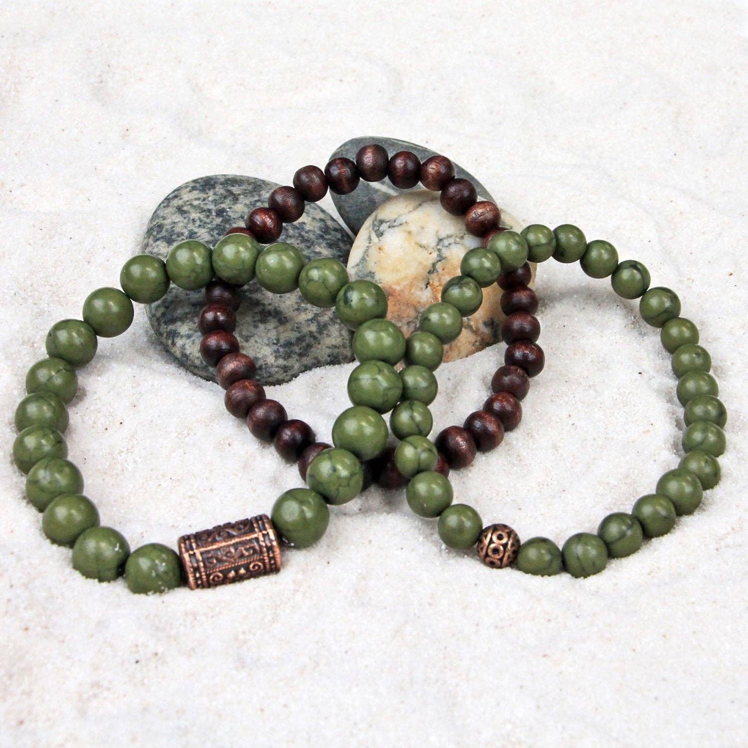 Men's Bracelets Set of 3 in Green Tones