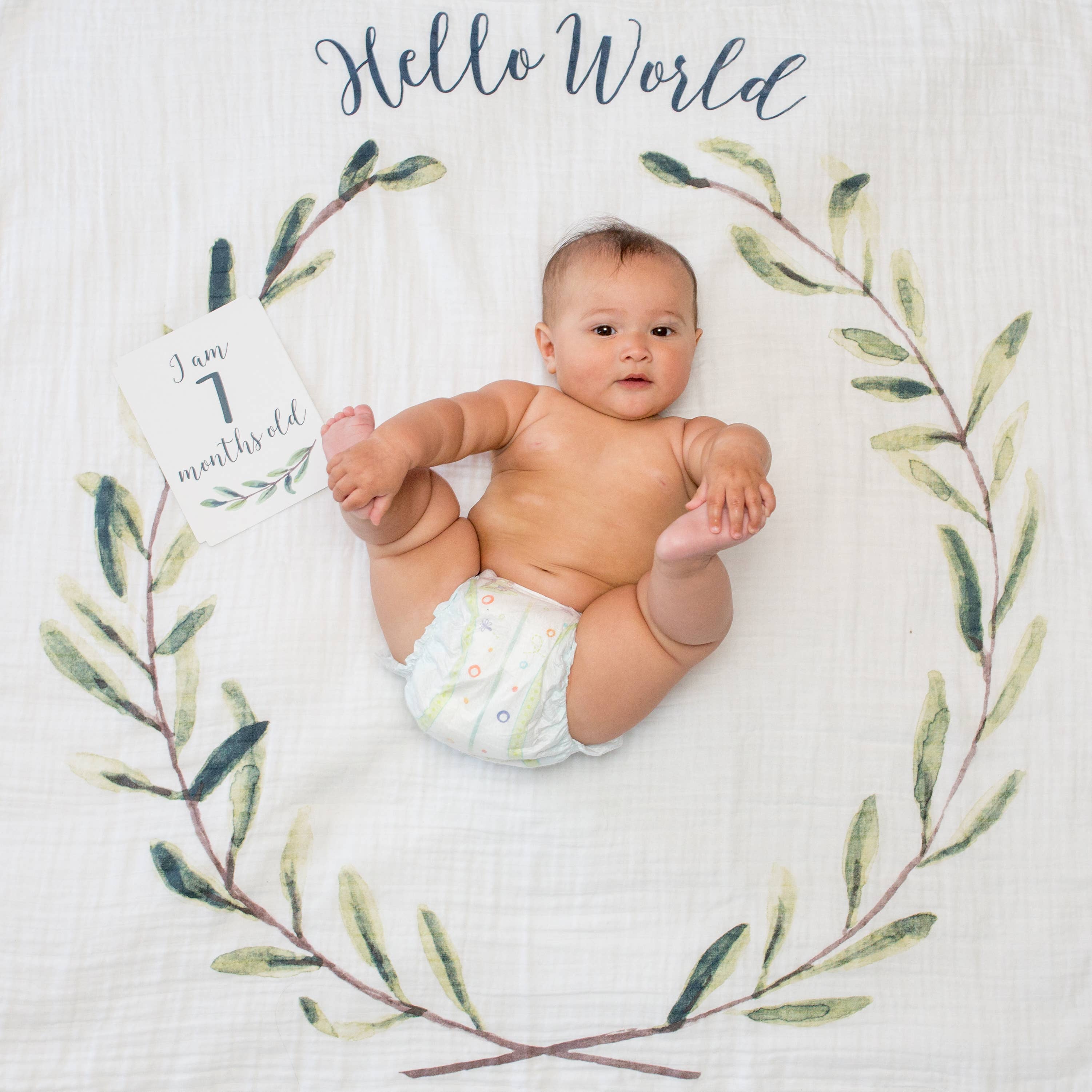 Baby’s 1st Year Swaddle & Milestone Card Gift Set- Hello!