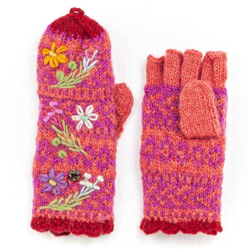 Sadie Wool Convertible Mittens with Embroidery
