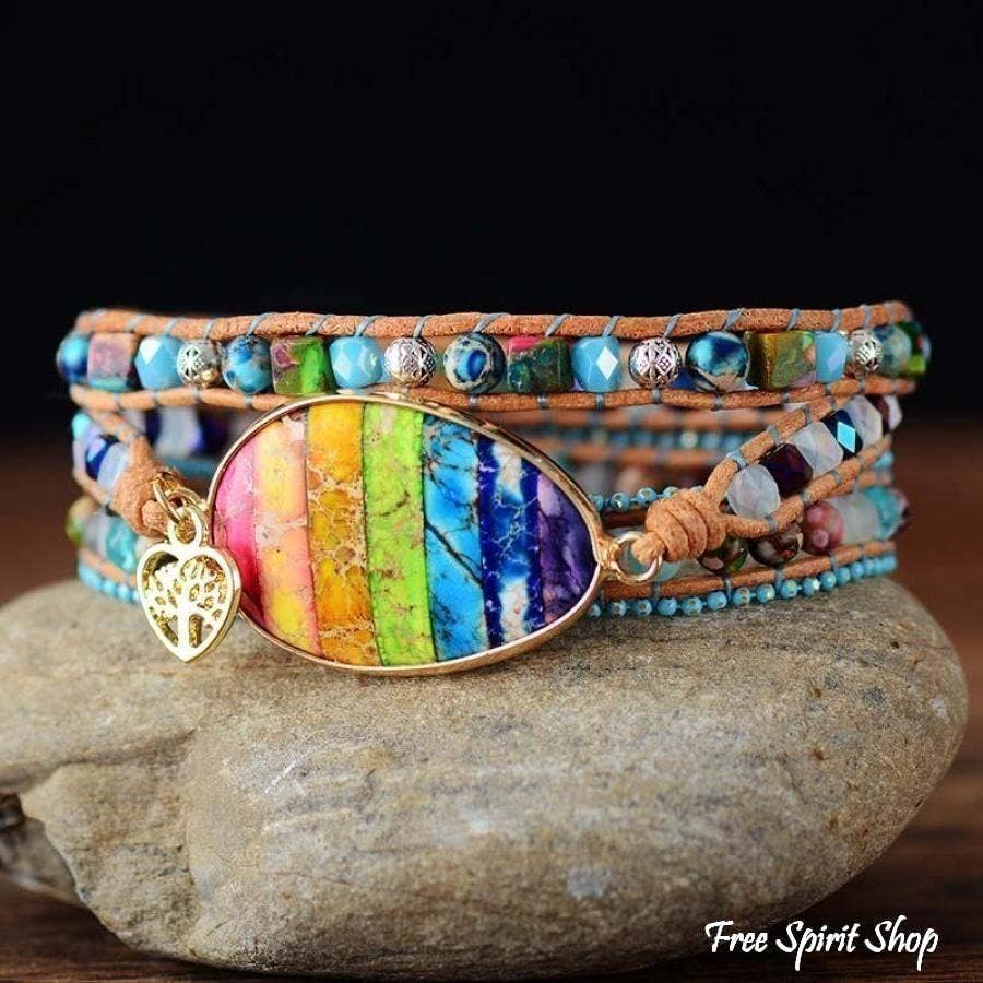 Mixed Stones & Rainbow Chakra Wrap Bracelet