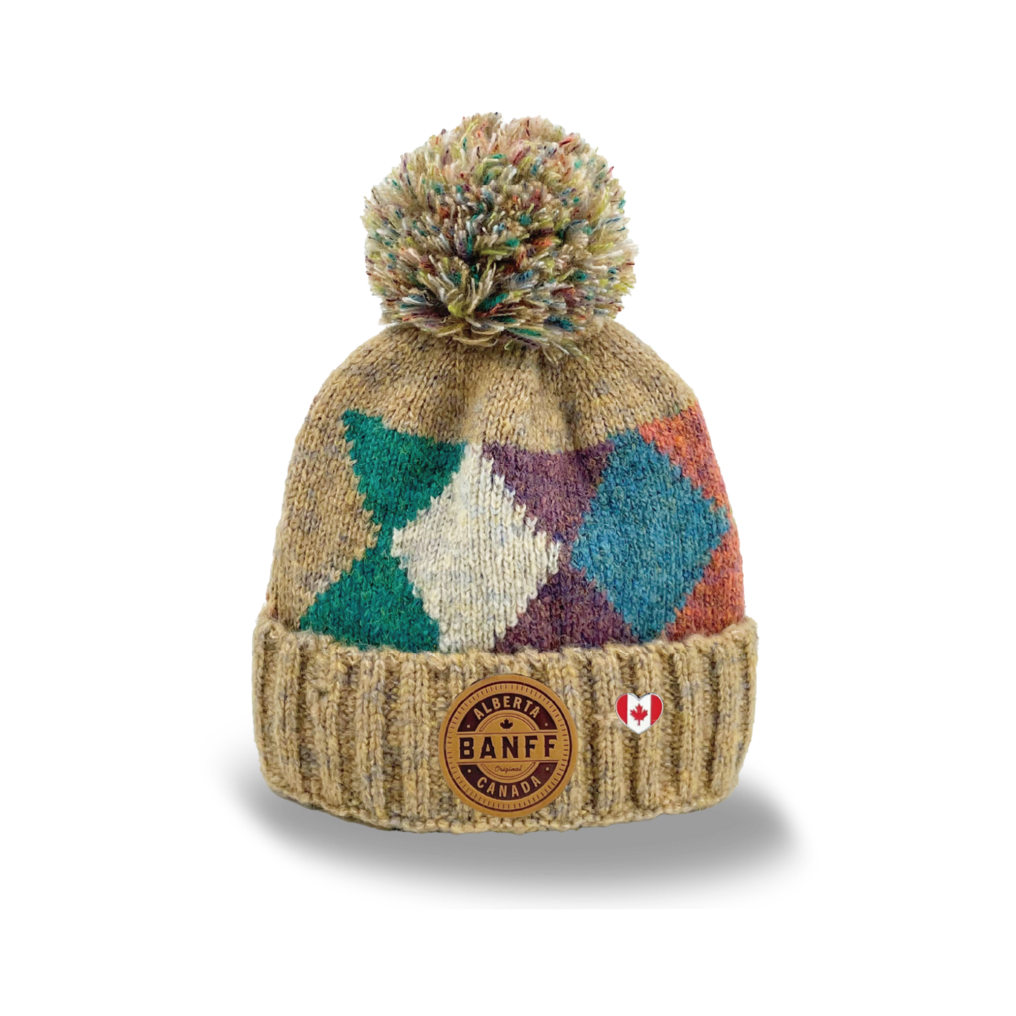 Banff Canada Pom Pom Knit Toque – Vintage Argyle Winter Beanie Hat for Outdoor Adventure