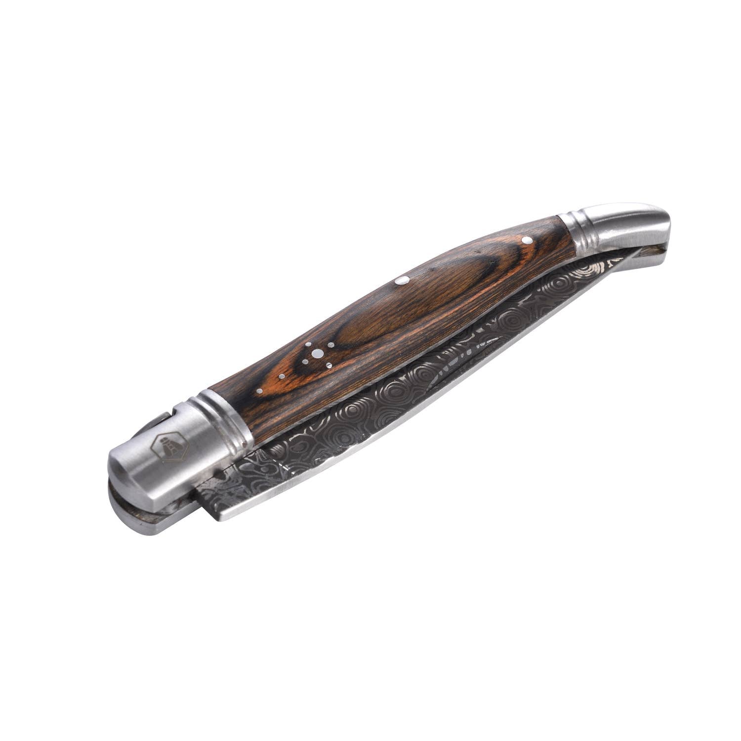 LAGUIOLE, Folding Knife, Hunting Knife, Outdoor, Hiking, Adventure, Gardening Tool, Stainless Steel, Pakka Wood Handle, Damascus Decor, Brown, 20.5 cm