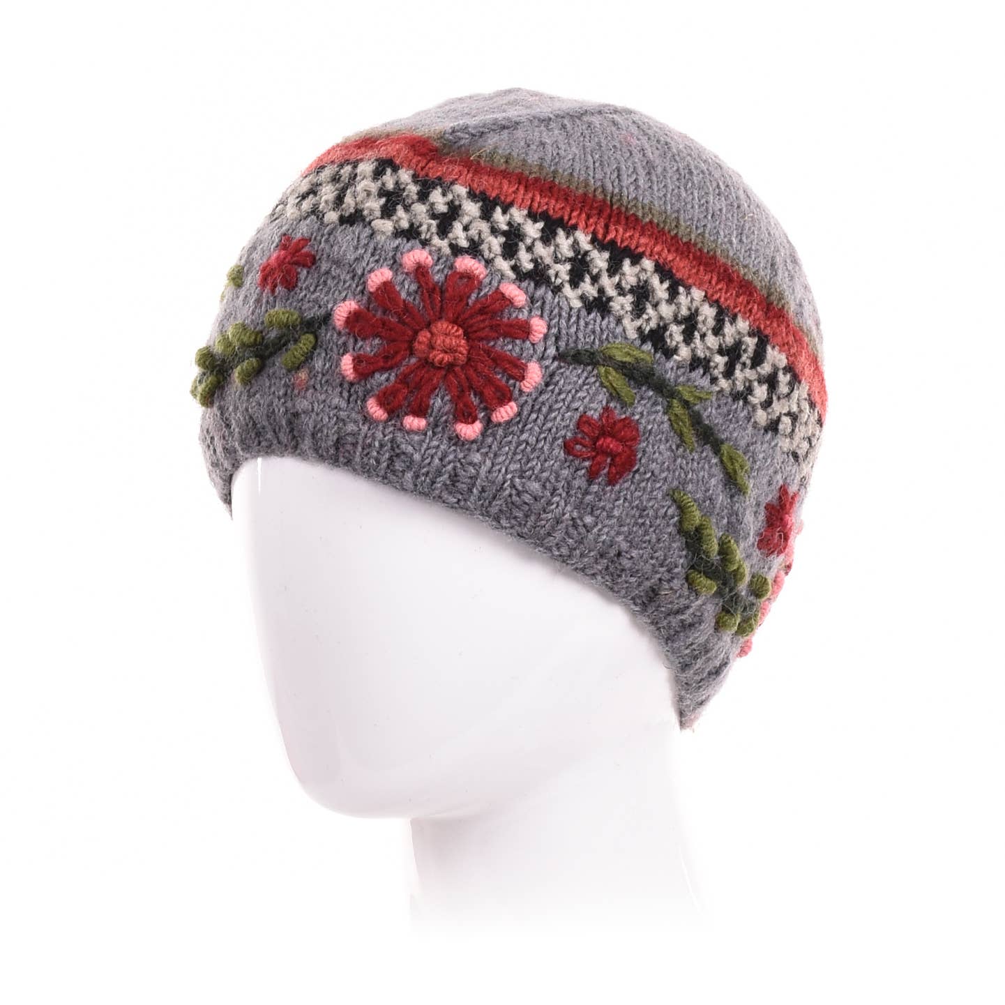 Abigail Hand Knit Wool Beanie Embroidered Hat
