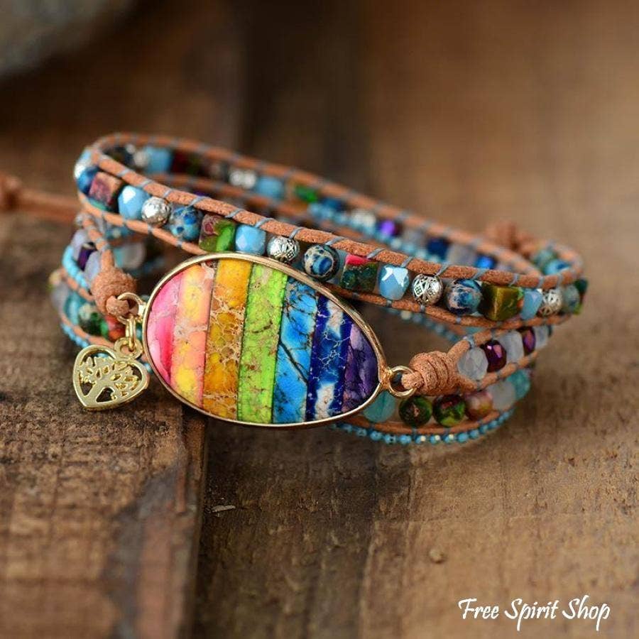 Mixed Stones & Rainbow Chakra Wrap Bracelet