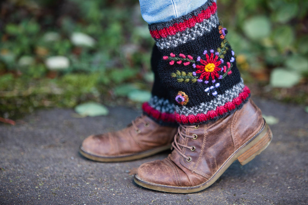 Abigail Wool Boot Cuffs with Embroidered Florals