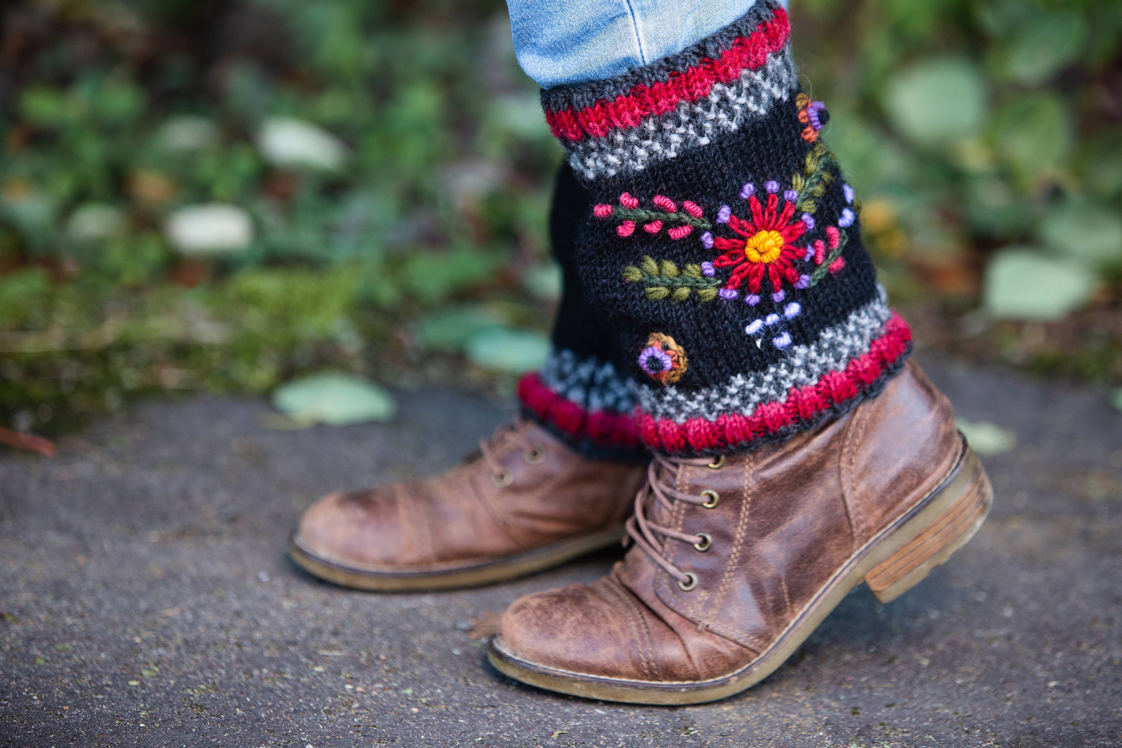 Abigail Wool Boot Cuffs with Embroidered Florals