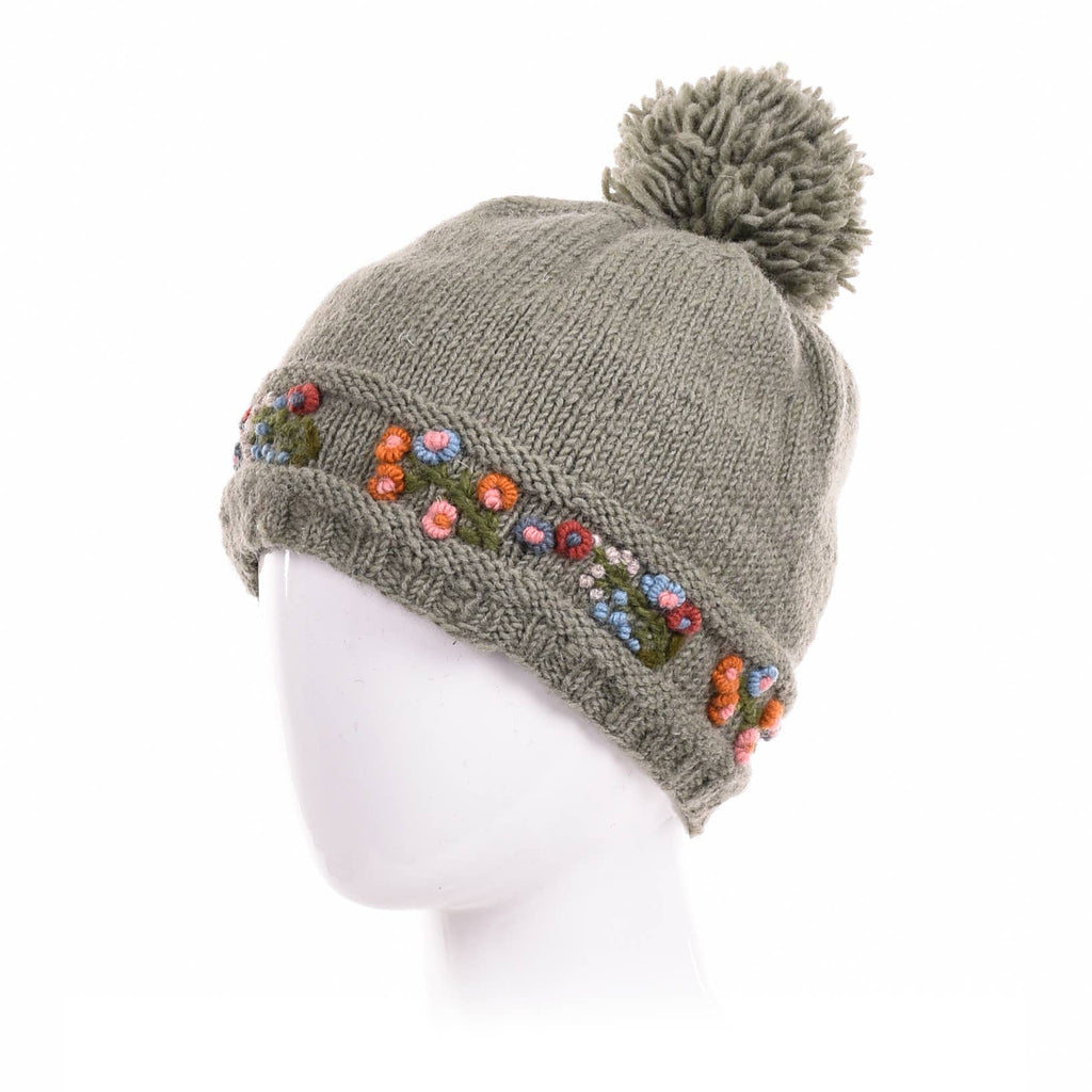 Mathilde Wool Winter Beanie Hat with Embroidered Band