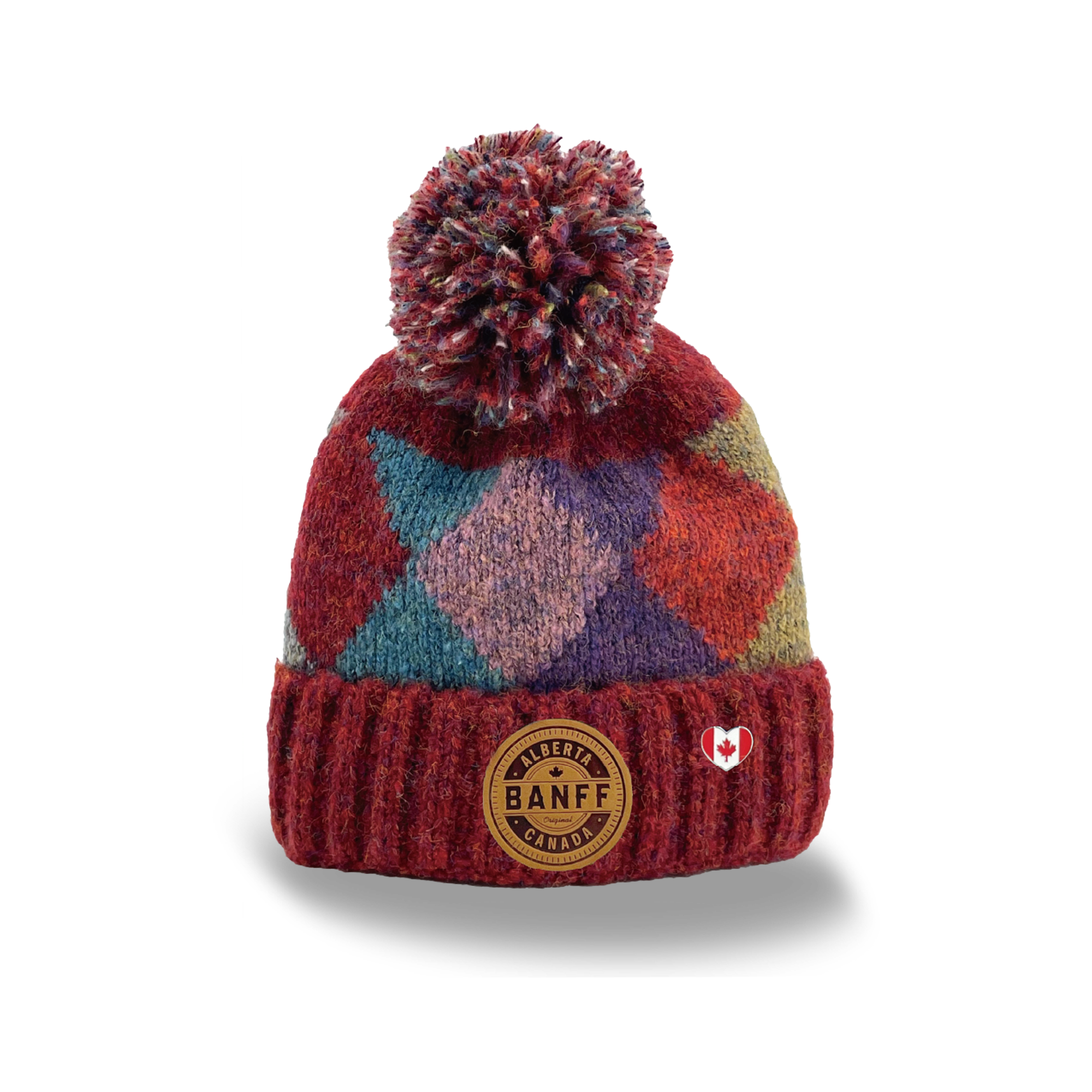 Banff Canada Pom Pom Knit Toque – Vintage Argyle Winter Beanie Hat for Outdoor Adventure