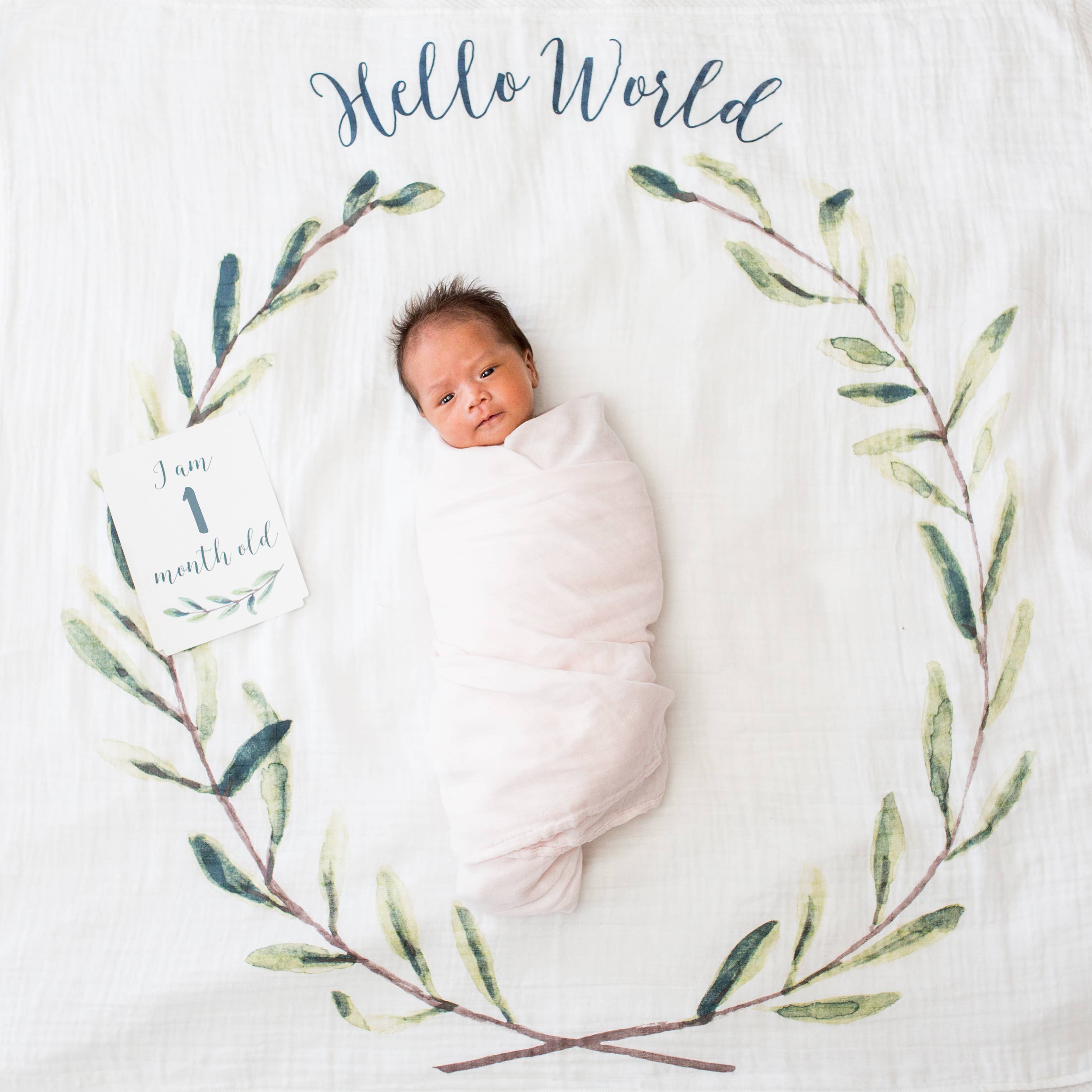 Baby’s 1st Year Swaddle & Milestone Card Gift Set- Hello!