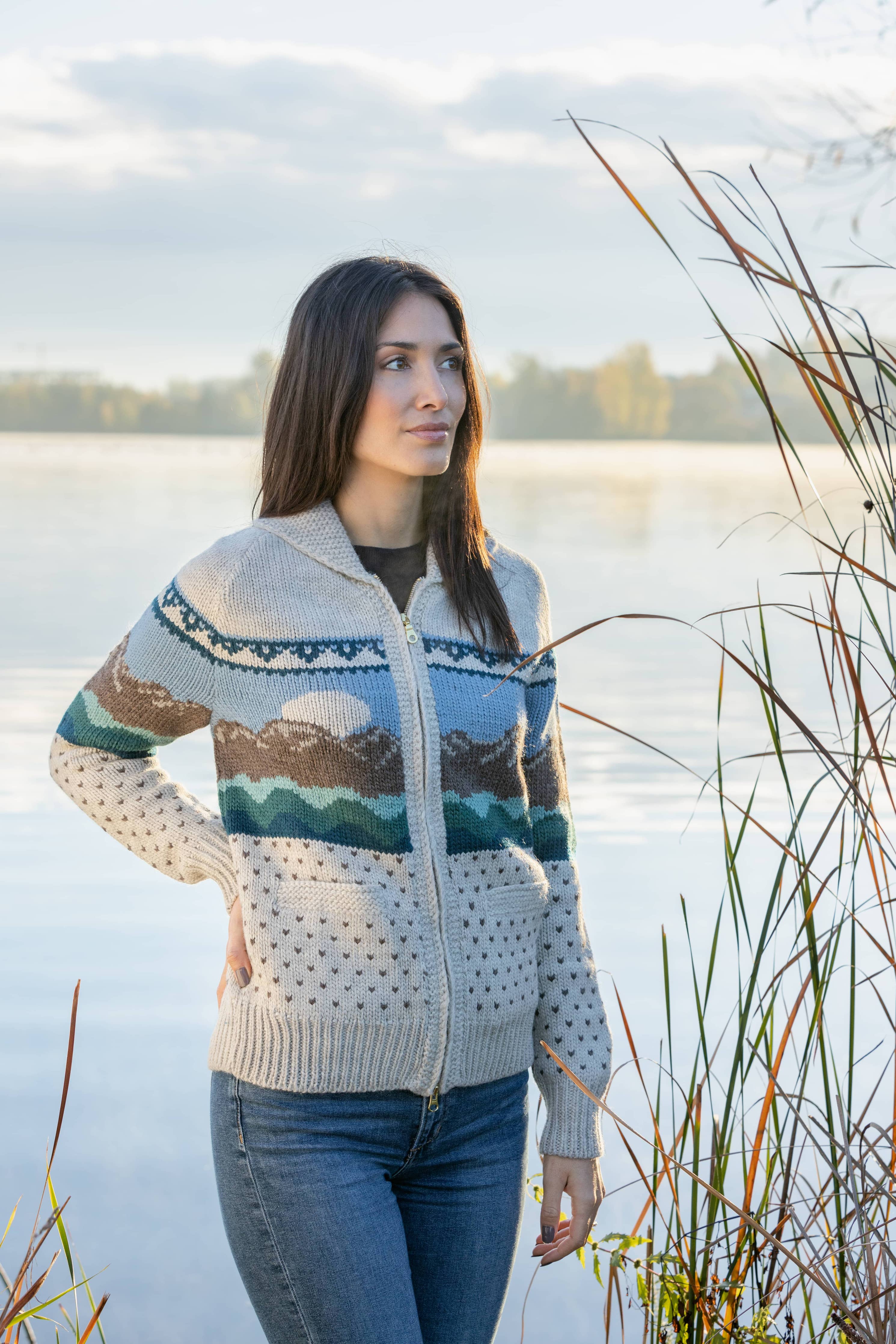 Rockies Mountain Landscape Zip Sweater in Soft Wool