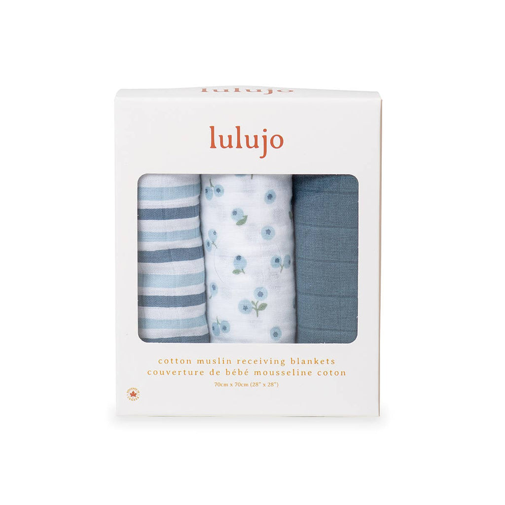 3 Pack Muslin Receiving Blankets – Blueberries
