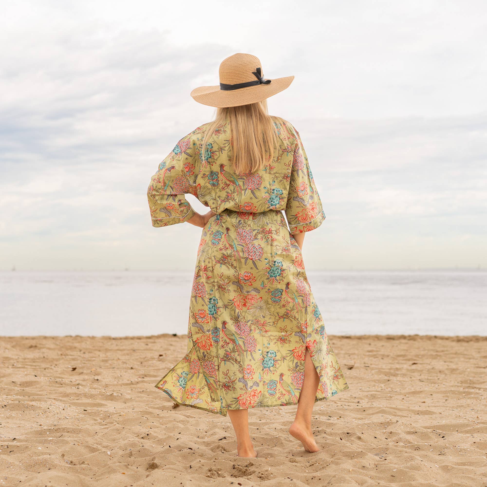 Cotton Kimono Robe - GREEN PEACOCK