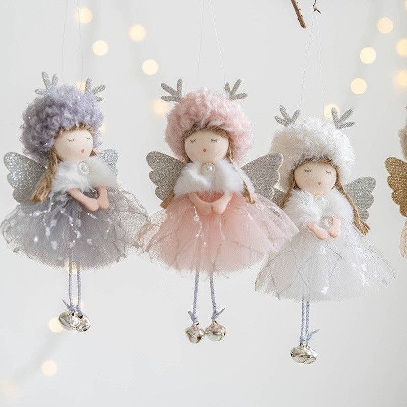 Girl With Plush Deer Antlers Christmas Tree Ornament