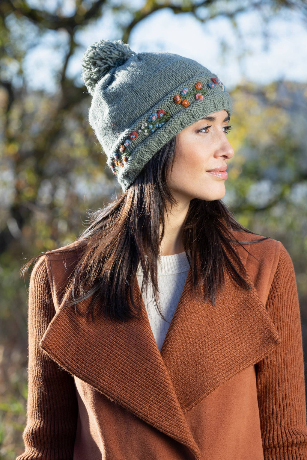 Mathilde Wool Winter Beanie Hat with Embroidered Band