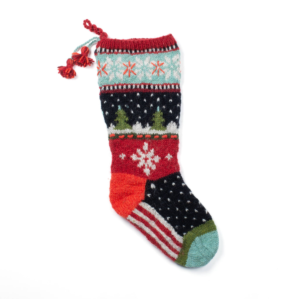 Noel Christmas stocking - Hand-Knit 100% Wool