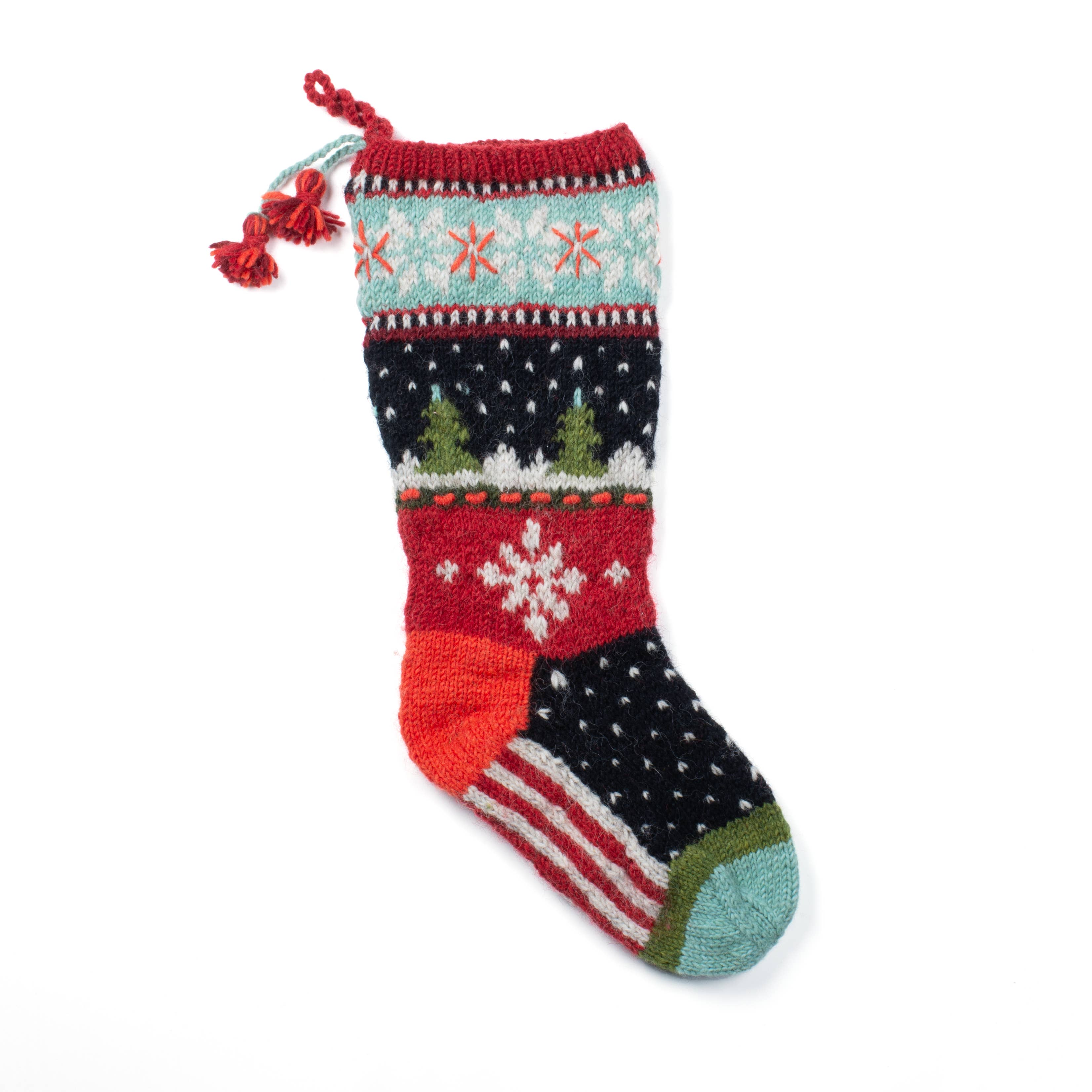 Noel Christmas stocking - Hand-Knit 100% Wool