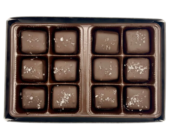 Boxed Chocolate (12 Piece) Dark Sea Salt Caramels