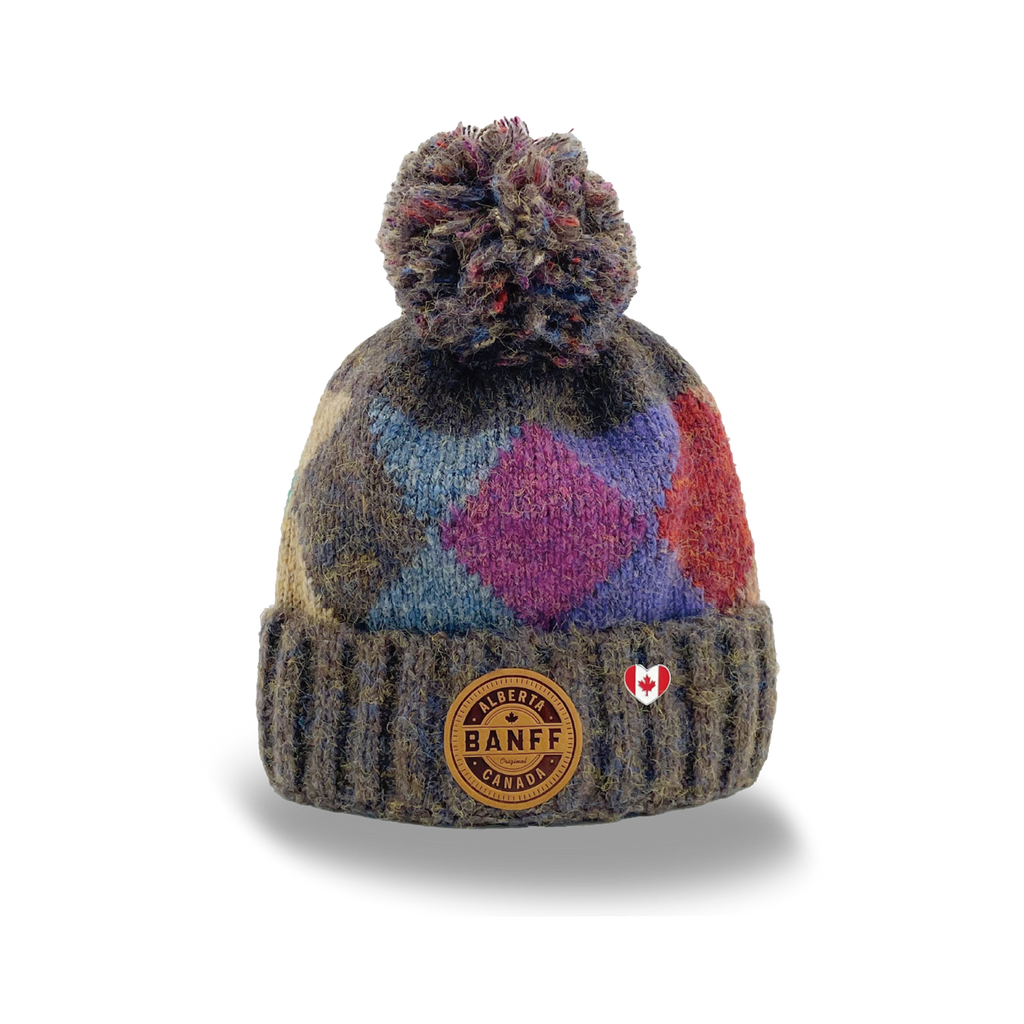 Banff Canada Pom Pom Knit Toque – Vintage Argyle Winter Beanie Hat for Outdoor Adventure
