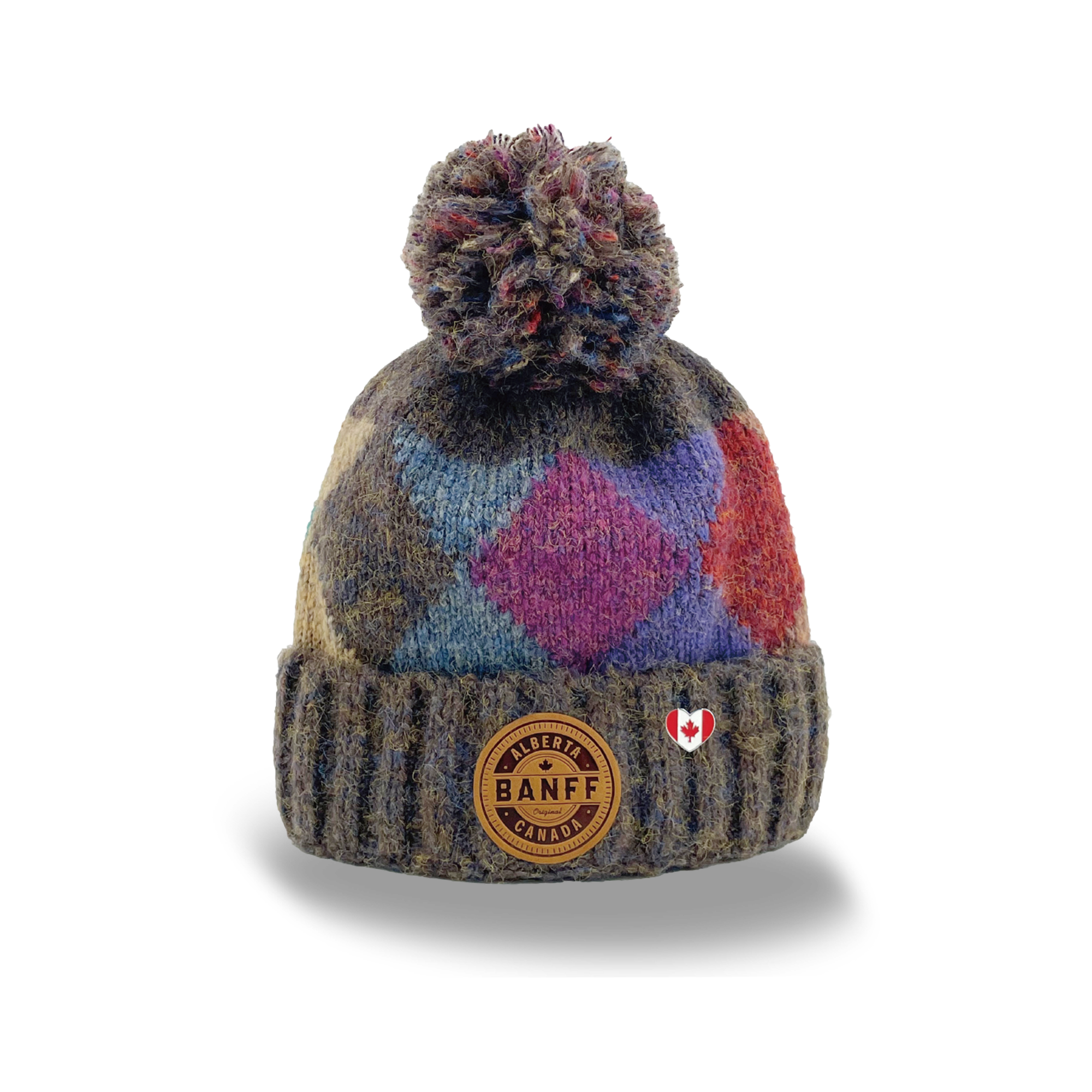 Banff Canada Pom Pom Knit Toque – Vintage Argyle Winter Beanie Hat for Outdoor Adventure